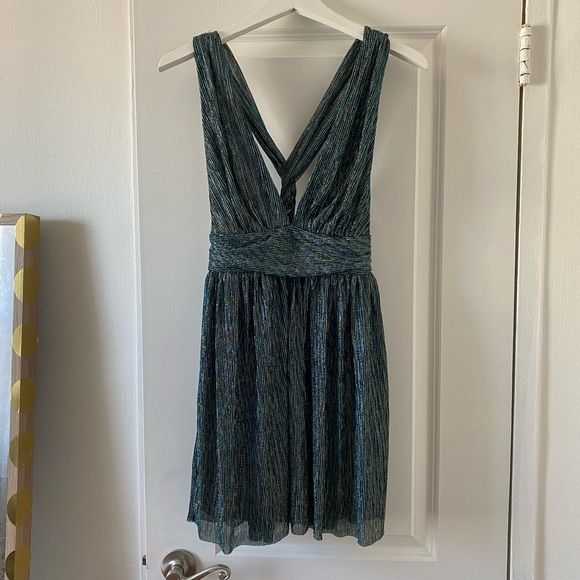 Lulus Ailey Gold and Teal Blue Skater Dress NWT - Picture 5 of 13